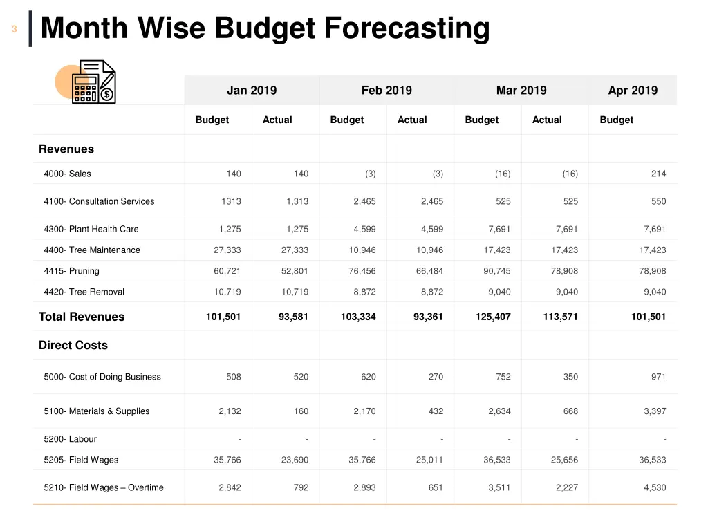 month wise budget forecasting