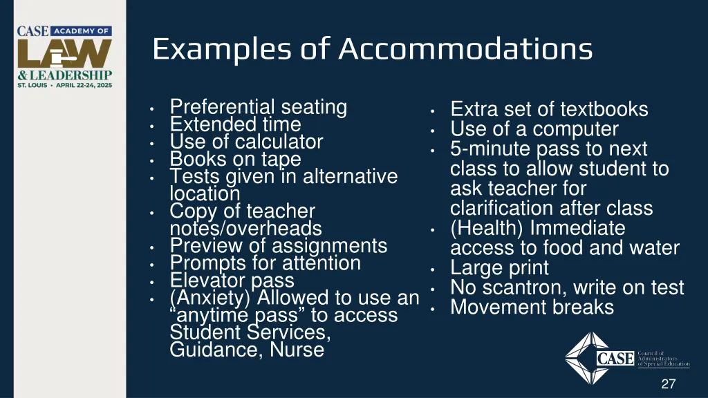 examples of accommodations