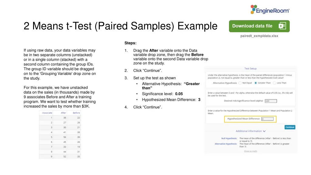 2 means t test paired samples example