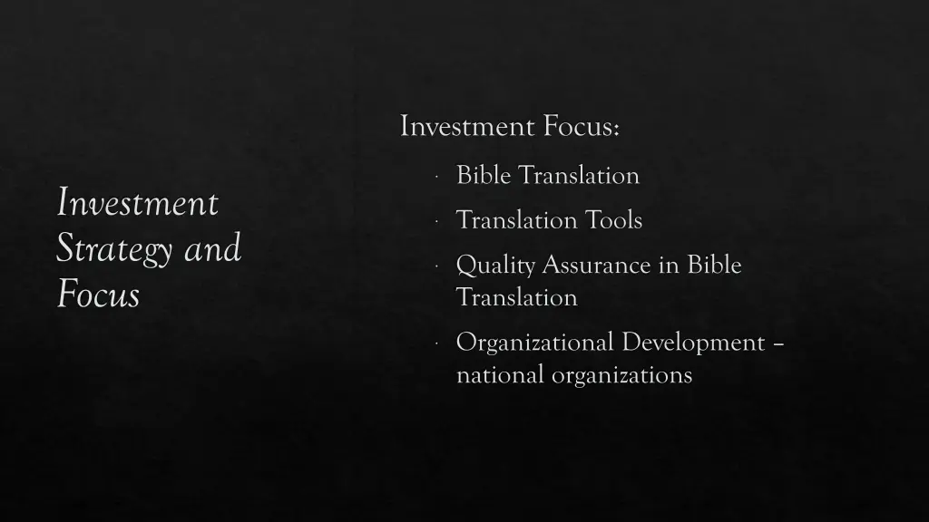 investment focus