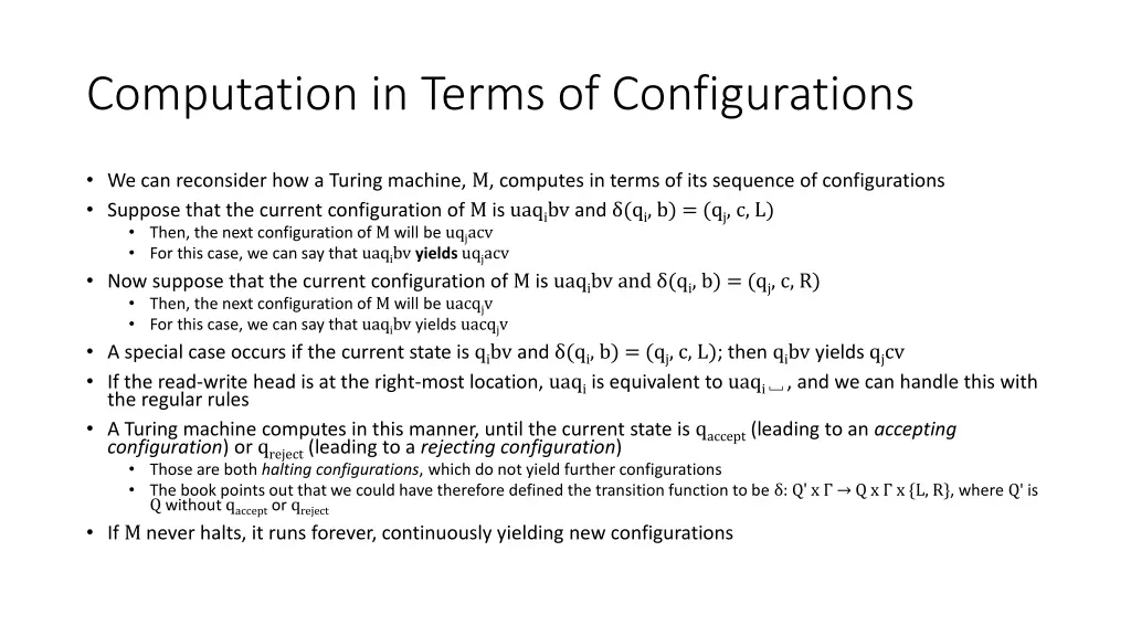 computation in terms of configurations