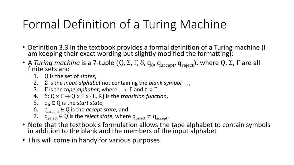 formal definition of a turing machine