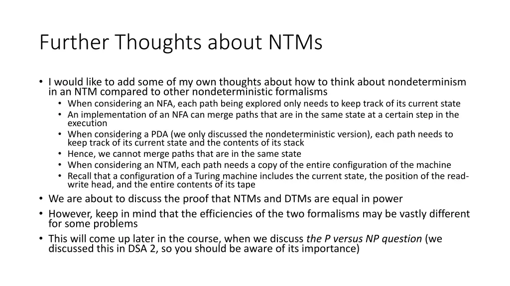 further thoughts about ntms