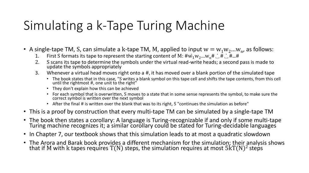 simulating a k tape turing machine