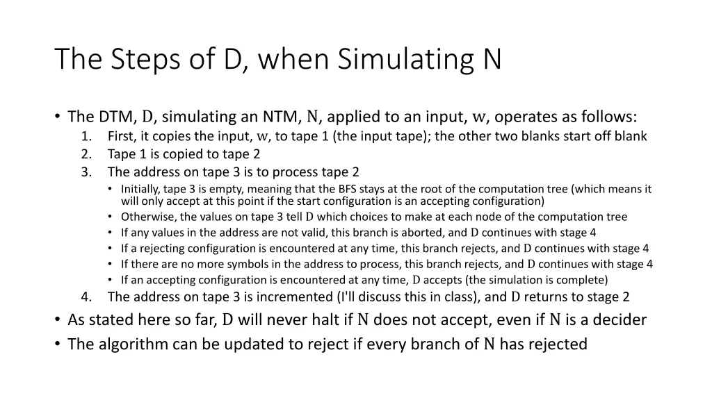 the steps of d when simulating n