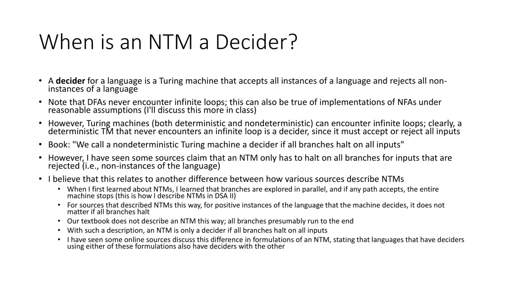 when is an ntm a decider