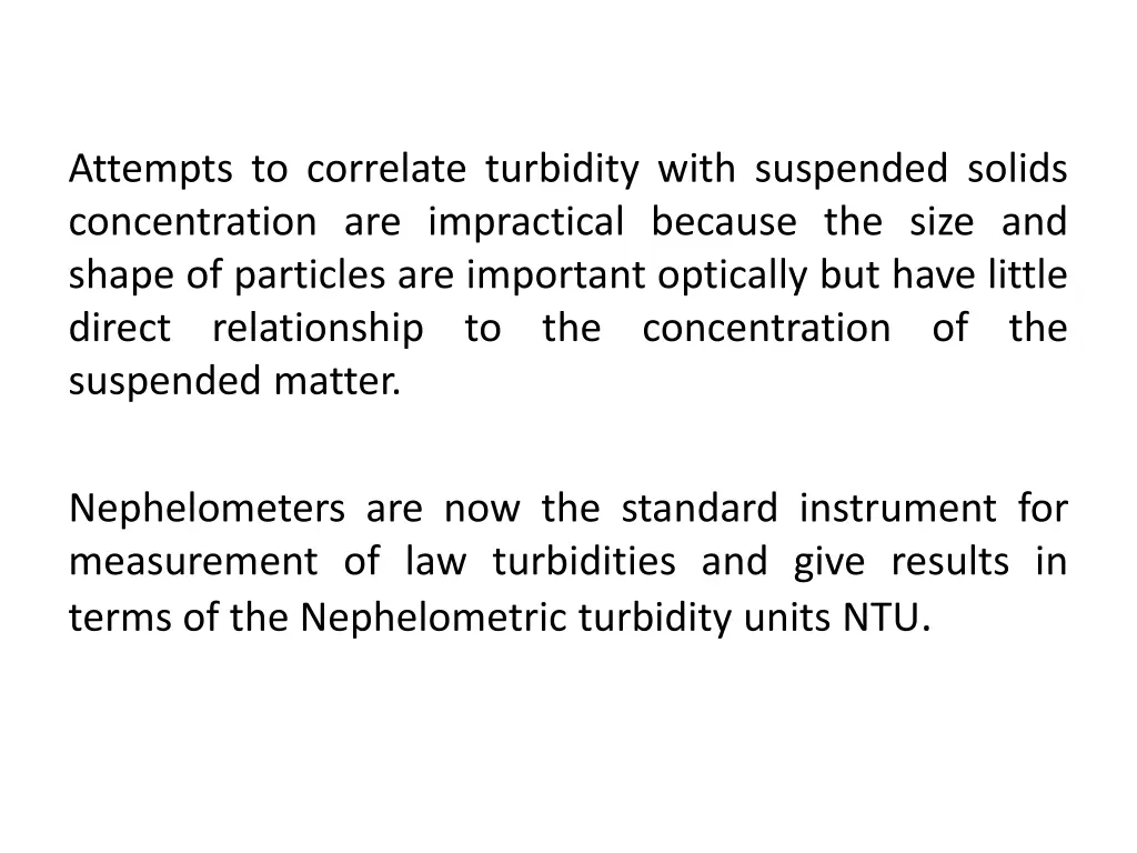 attempts to correlate turbidity with suspended