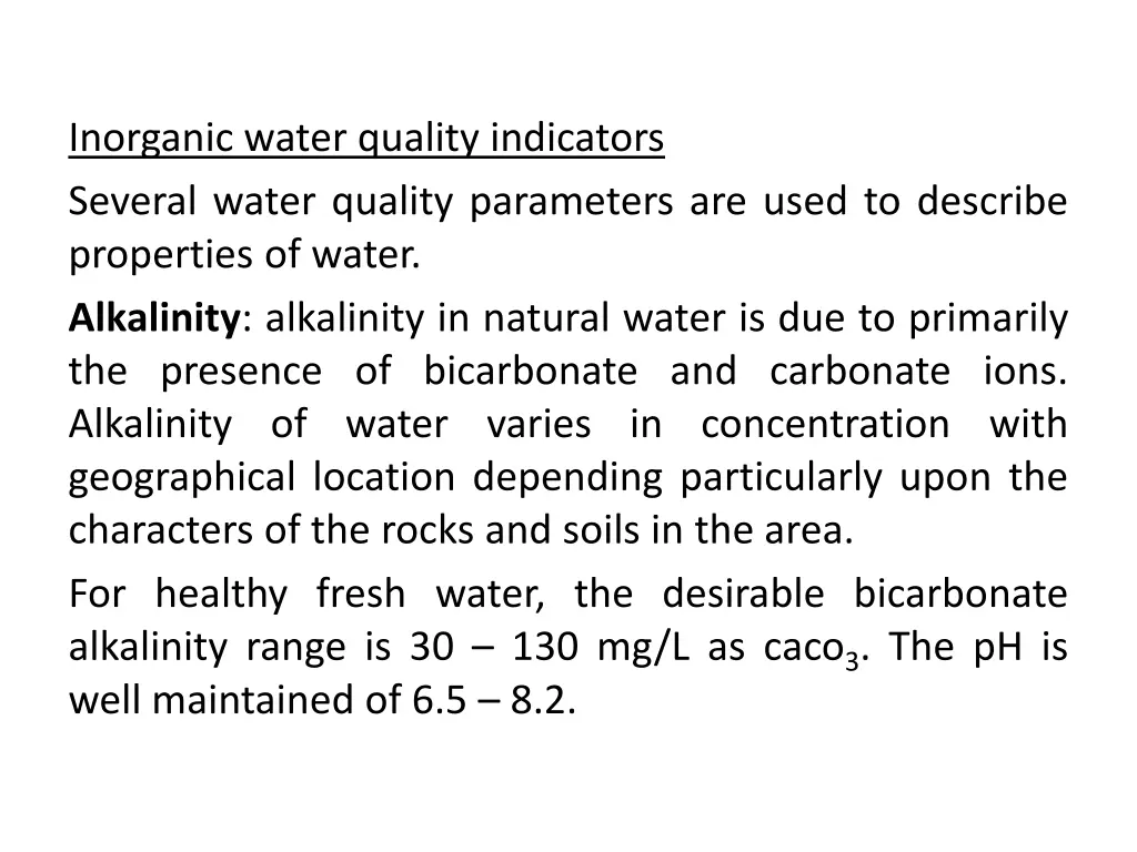 inorganic water quality indicators several water