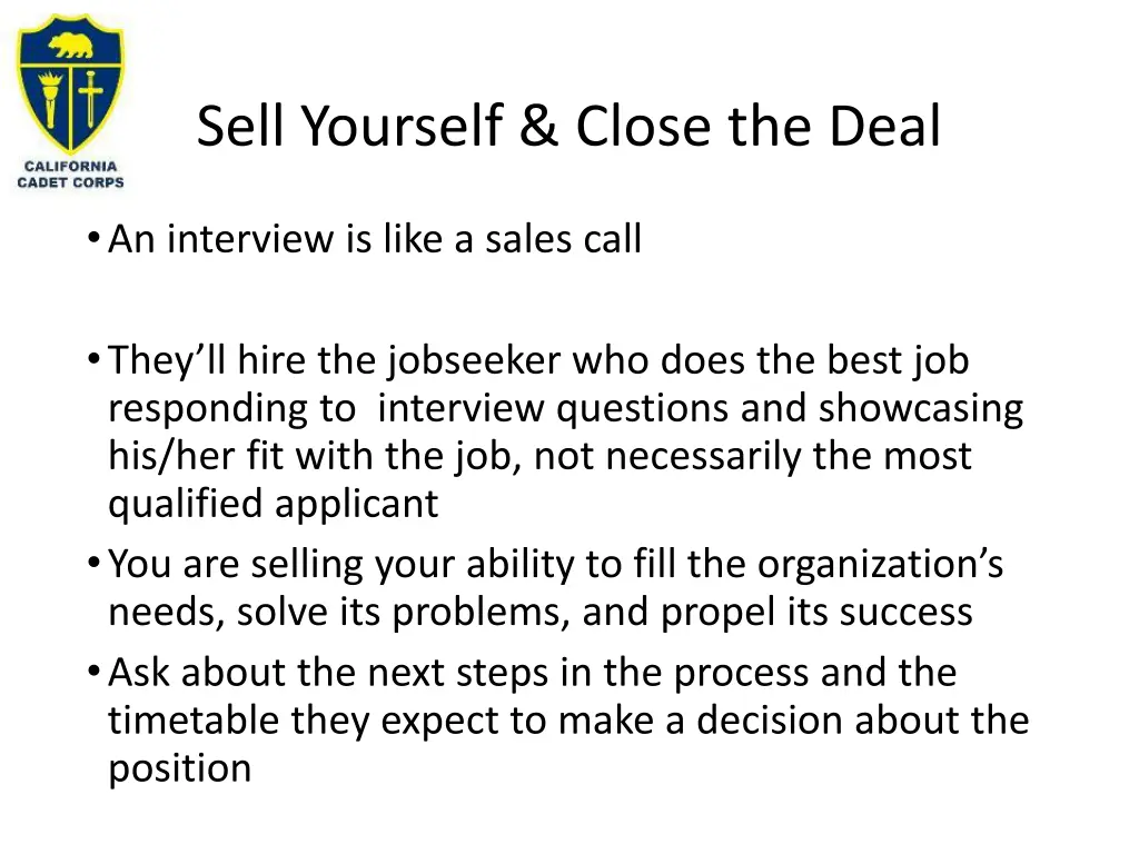 sell yourself close the deal