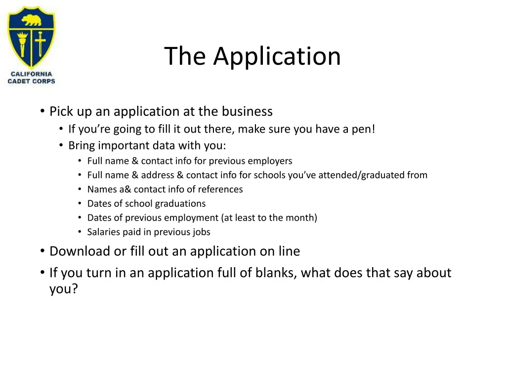 the application
