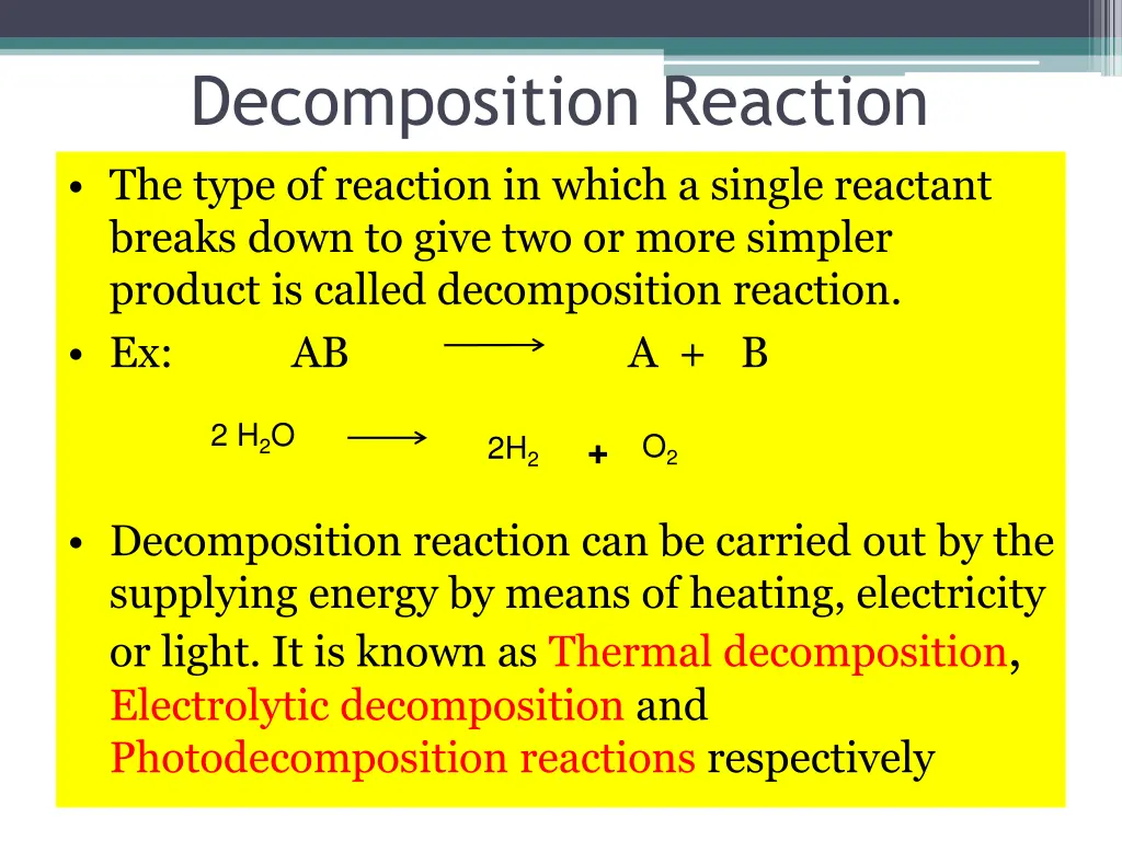 decomposition reaction the type of reaction