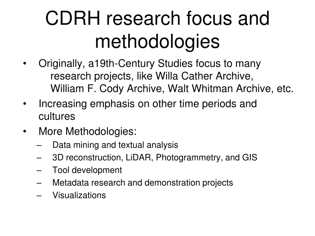 cdrh research focus and methodologies originally