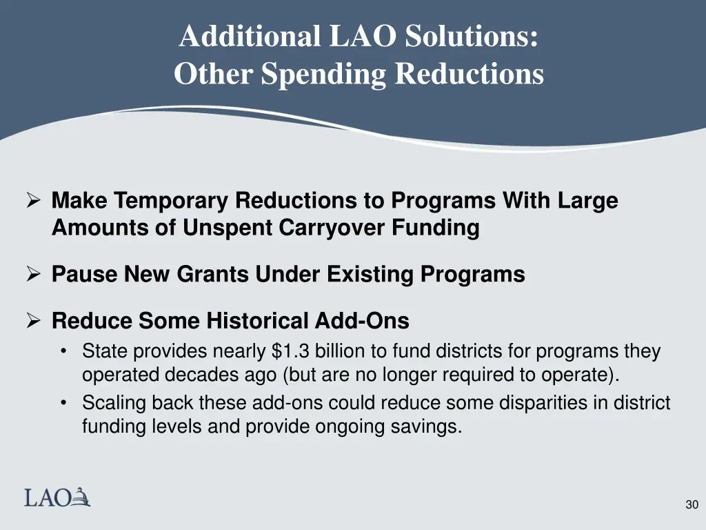 additional lao solutions other spending reductions