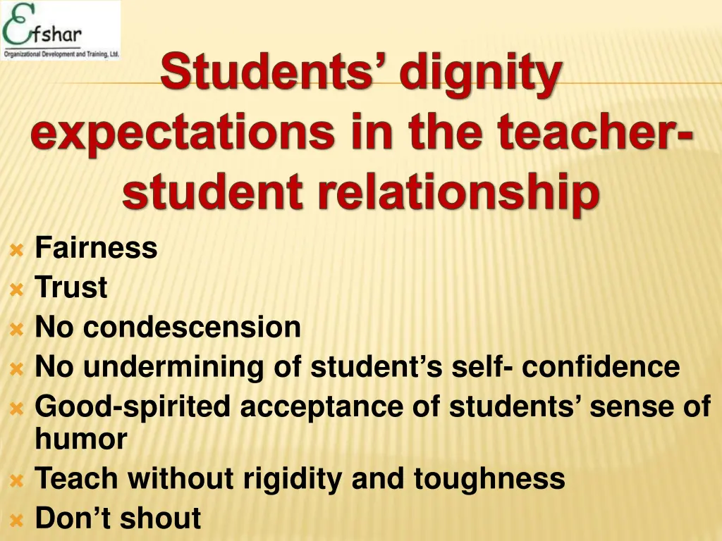 students dignity expectations in the teacher