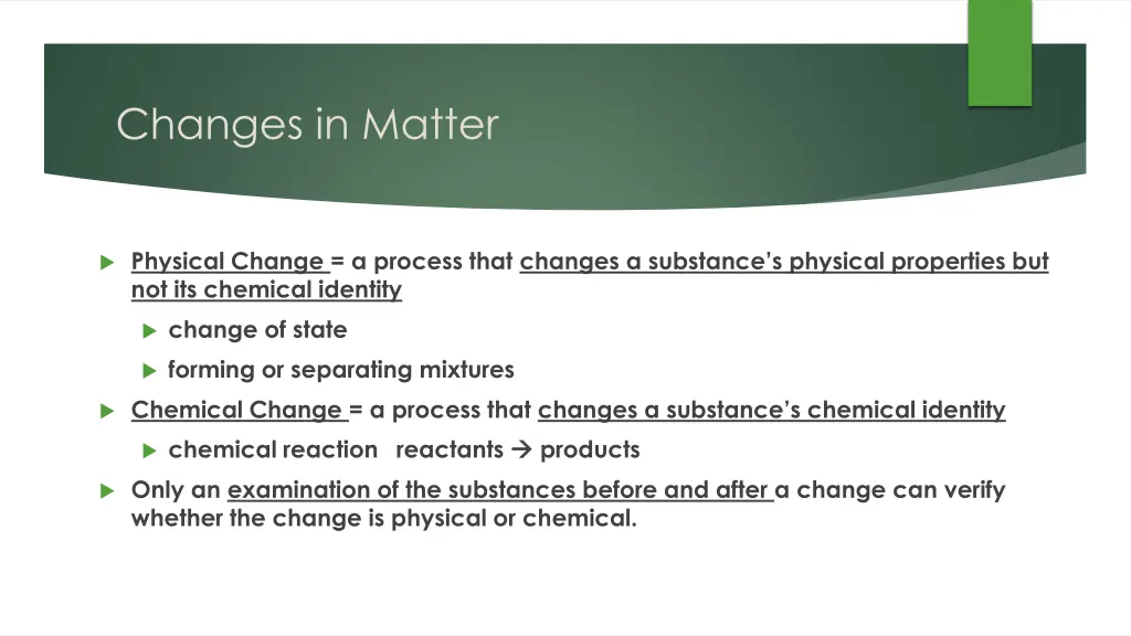 changes in matter