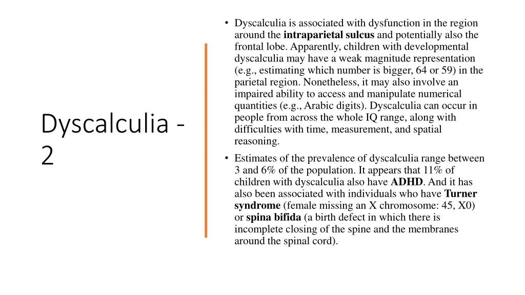 dyscalculia is associated with dysfunction