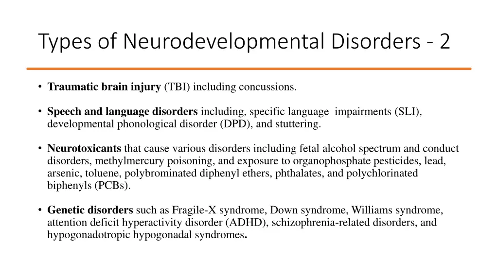 types of neurodevelopmental disorders 2