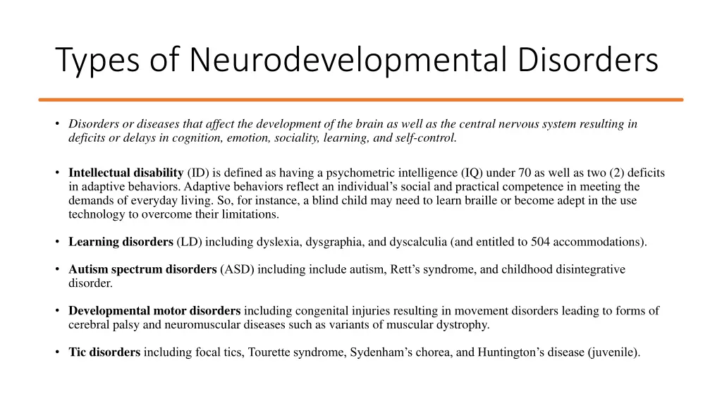 types of neurodevelopmental disorders
