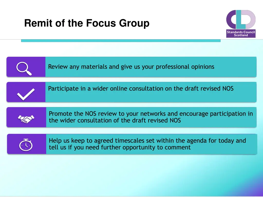 remit of the focus group