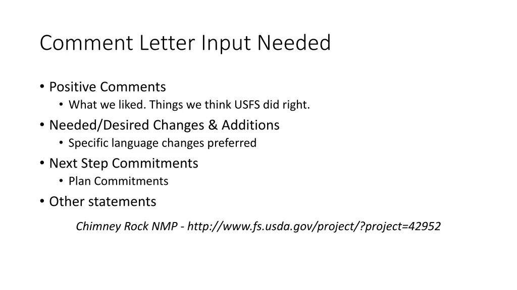 comment letter input needed