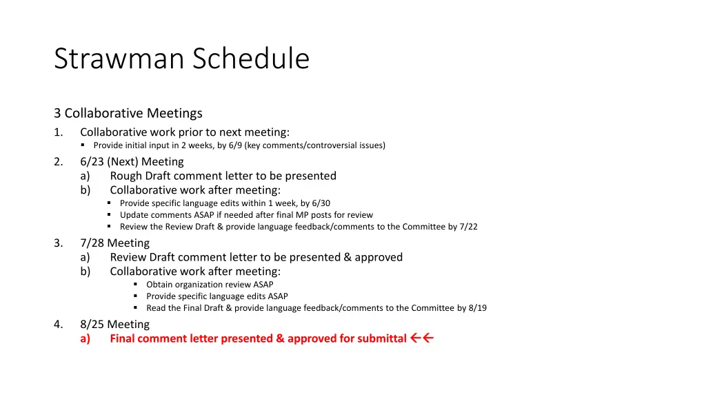 strawman schedule