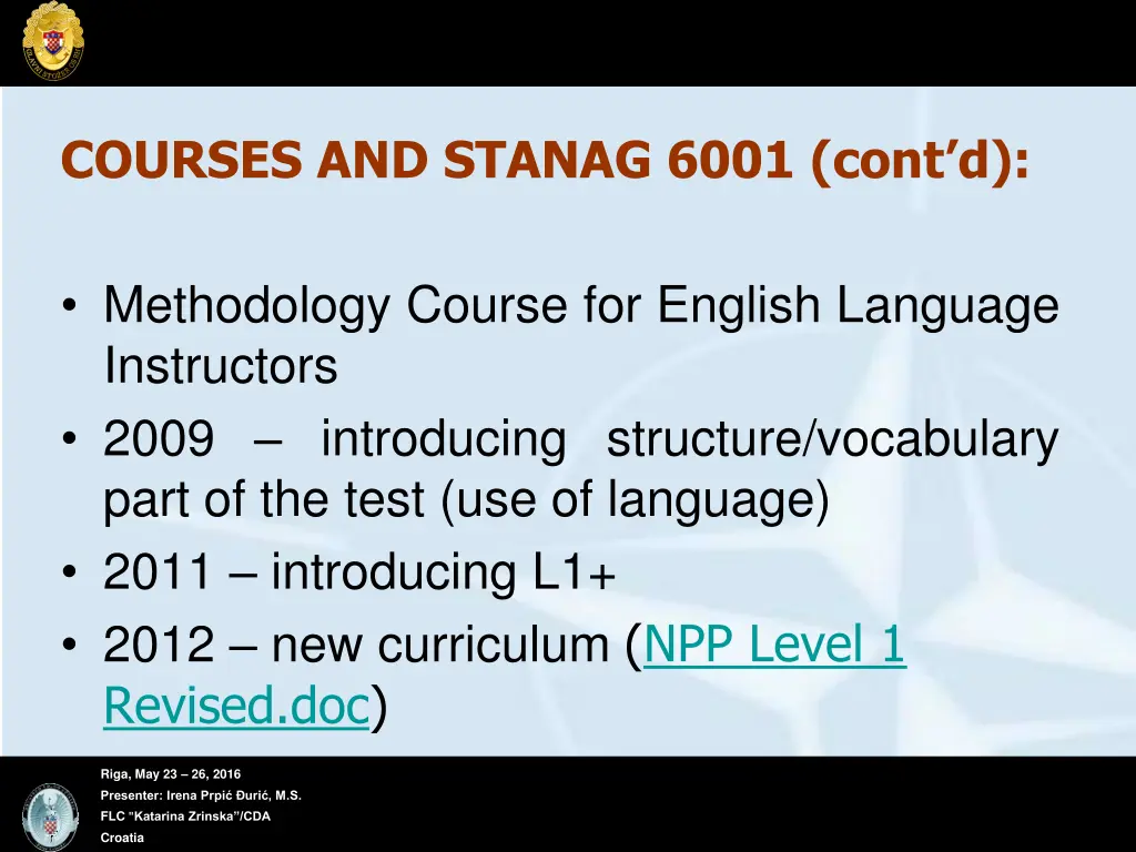 courses and stanag 6001 cont d