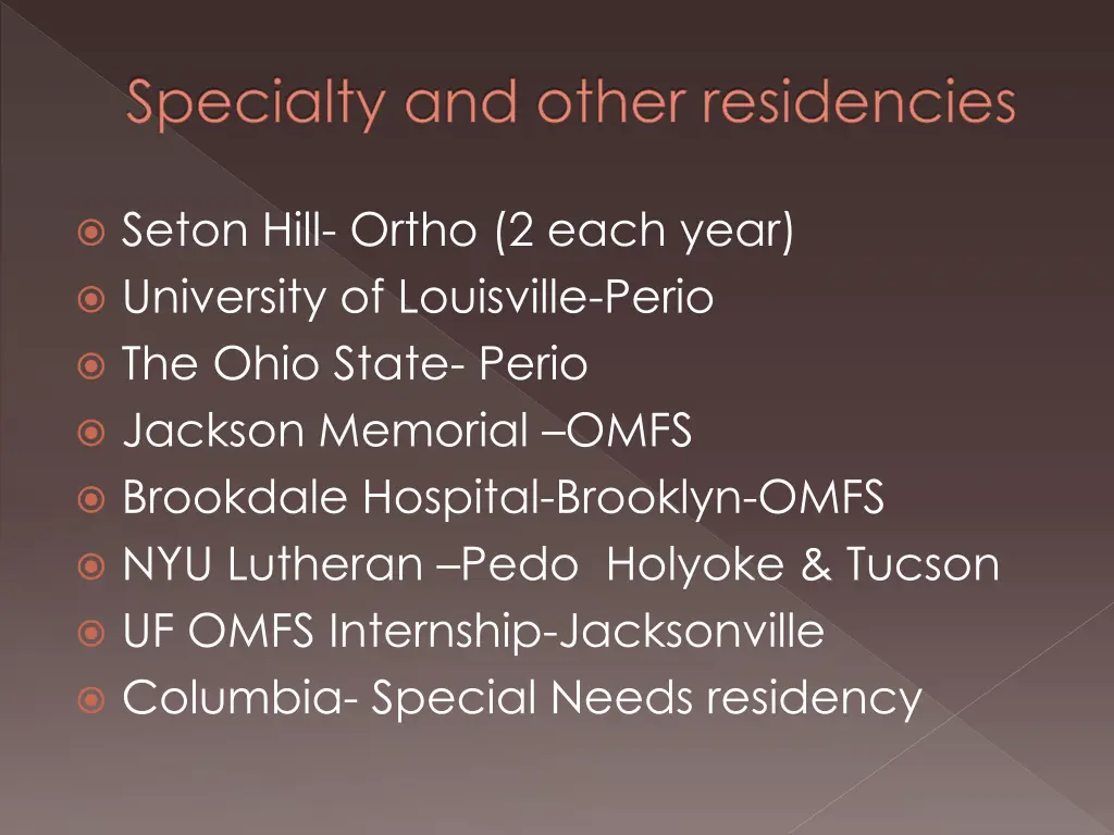 specialty and other residencies