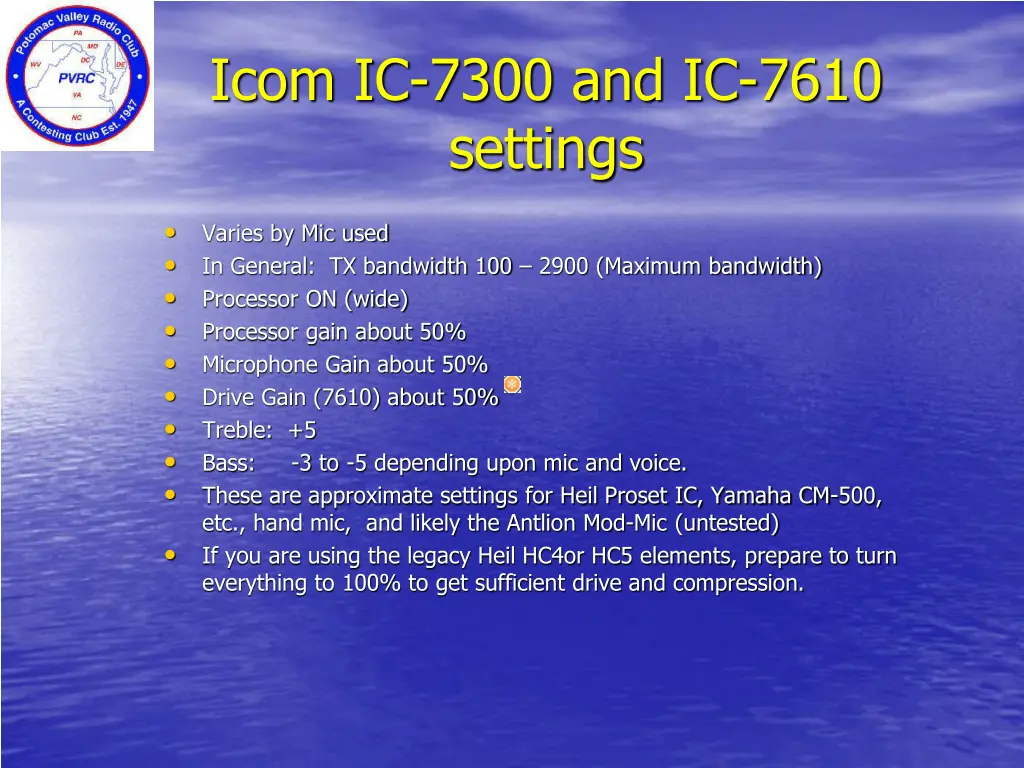 icom ic 7300 and ic 7610 settings