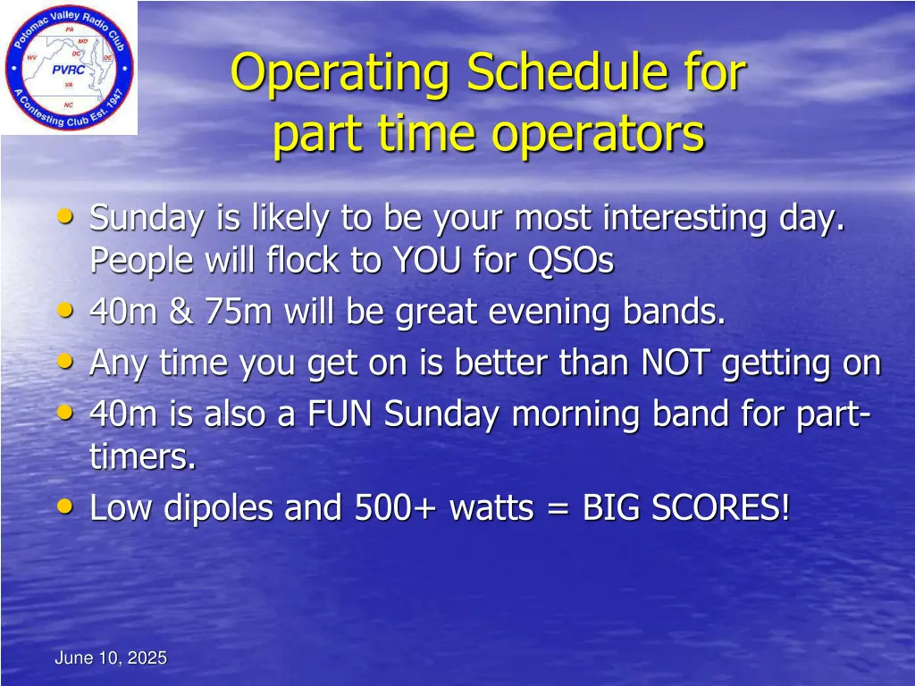 operating schedule for part time operators