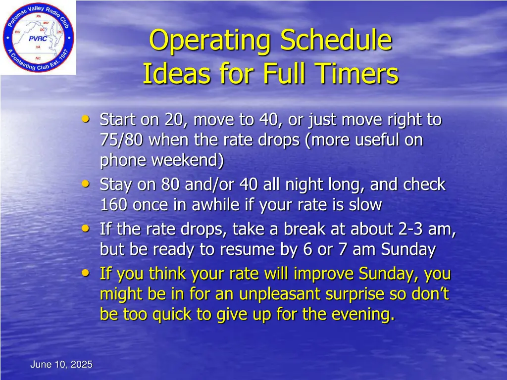 operating schedule ideas for full timers