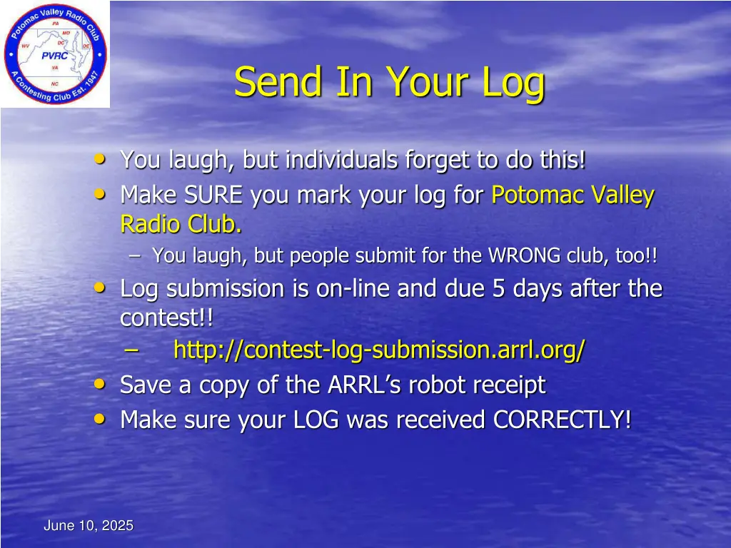 send in your log