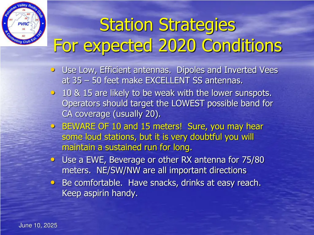 station strategies for expected 2020 conditions