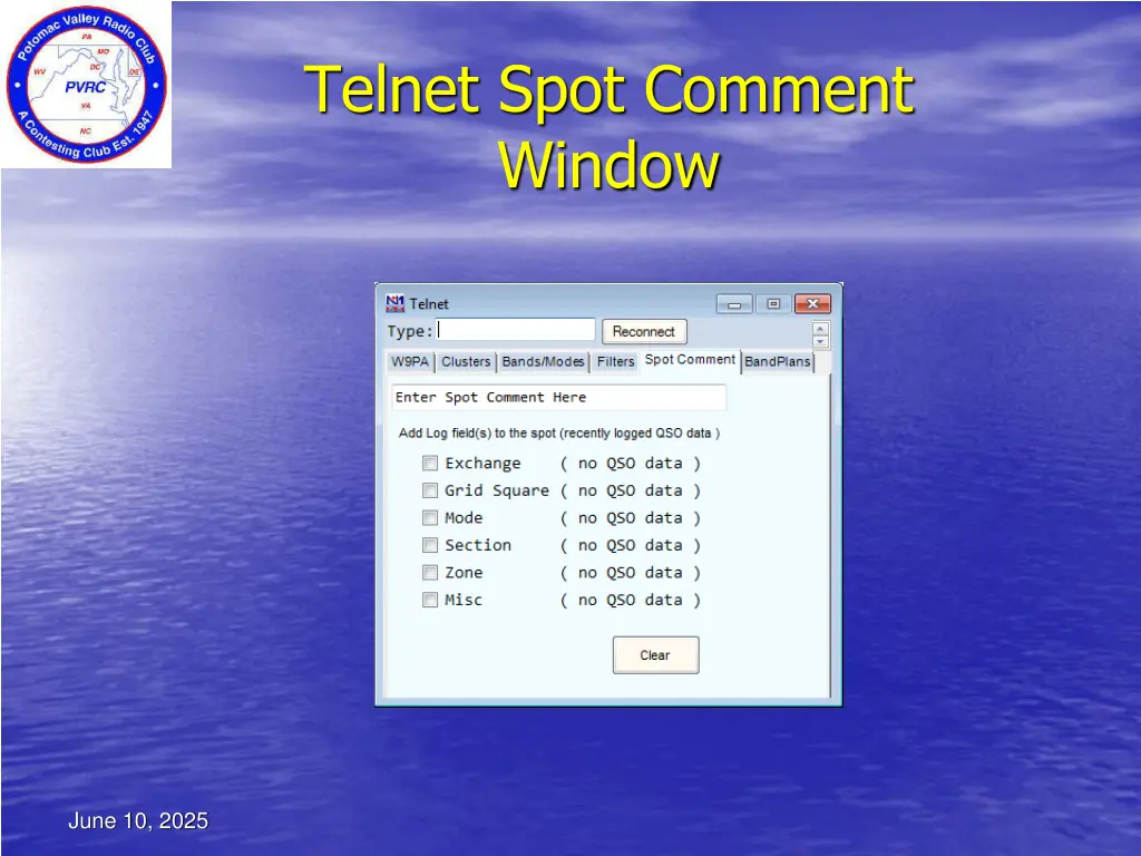 telnet spot comment window