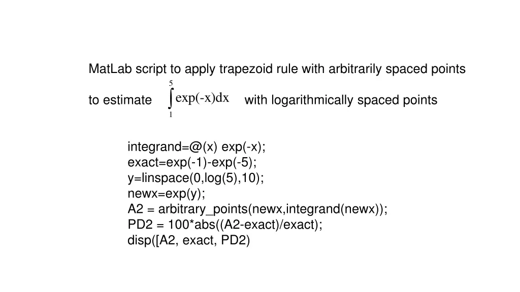 matlab script to apply trapezoid rule with