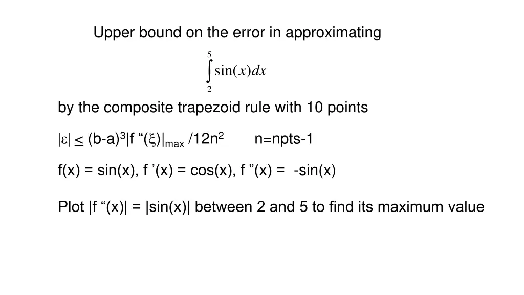 upper bound on the error in approximating