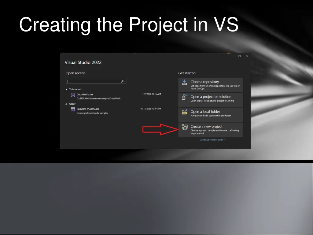 creating the project in vs