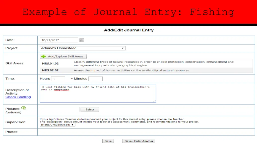 example of journal entry fishing