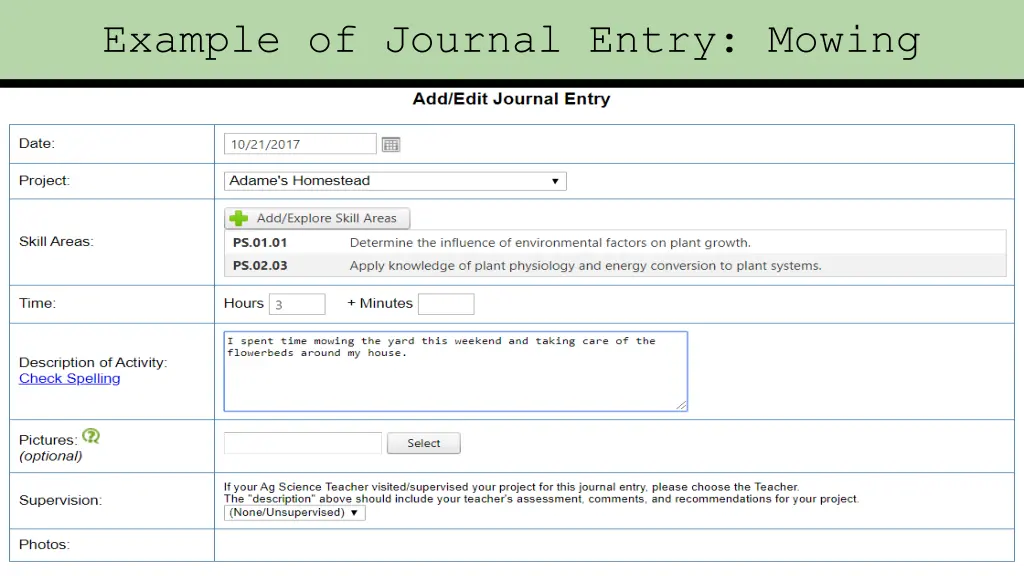 example of journal entry mowing