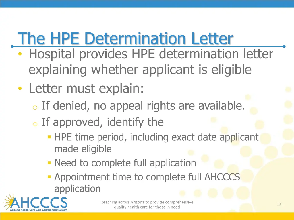the hpe determination letter hospital provides