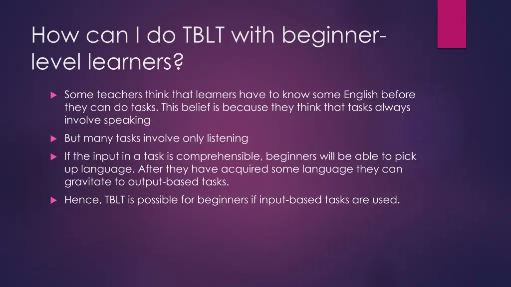 how can i do tblt with beginner level learners
