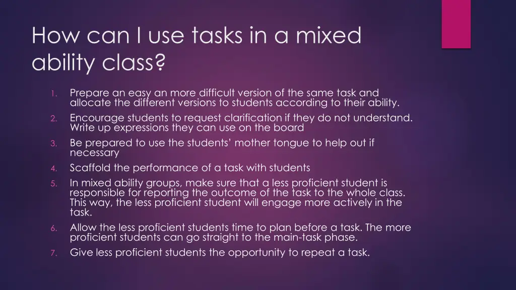 how can i use tasks in a mixed ability class