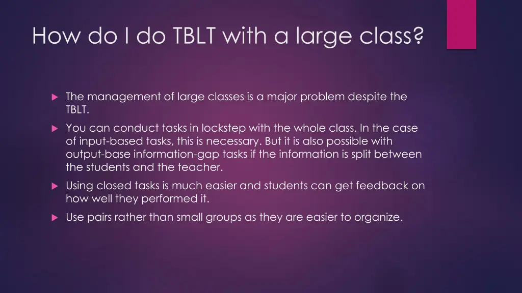 how do i do tblt with a large class