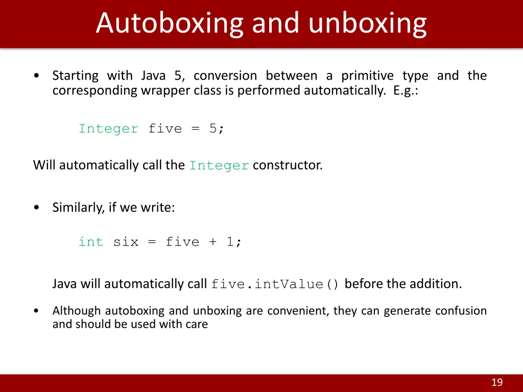 autoboxing and unboxing