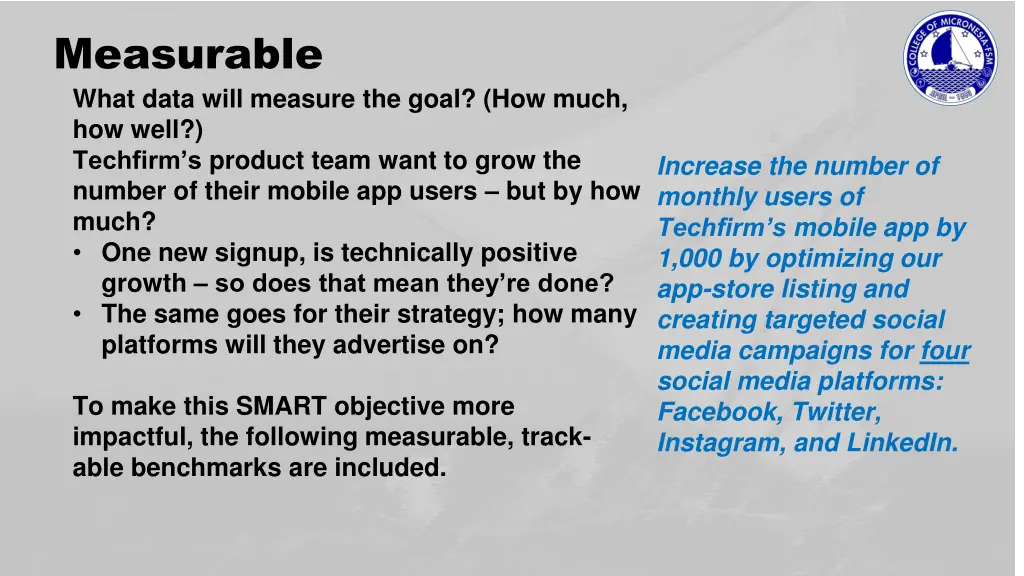 measurable what data will measure the goal