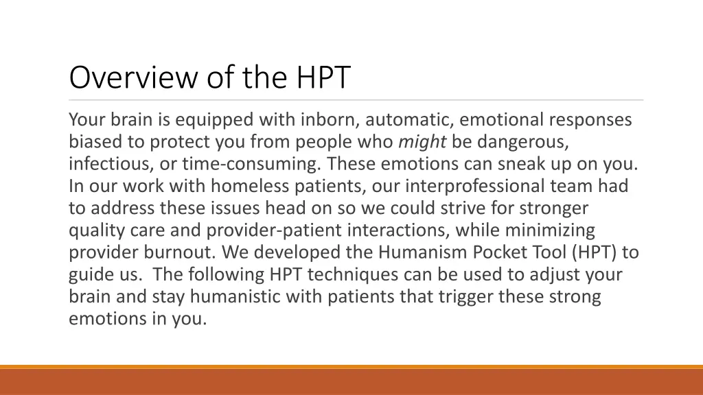 overview of the hpt