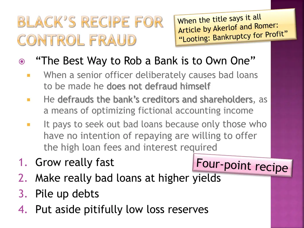 black s recipe for control fraud