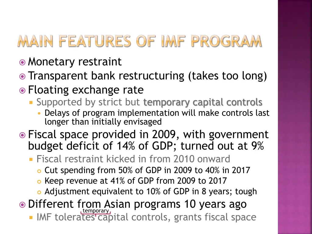 main features of imf program