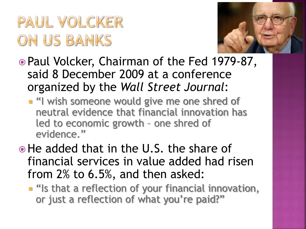 paul volcker on us banks