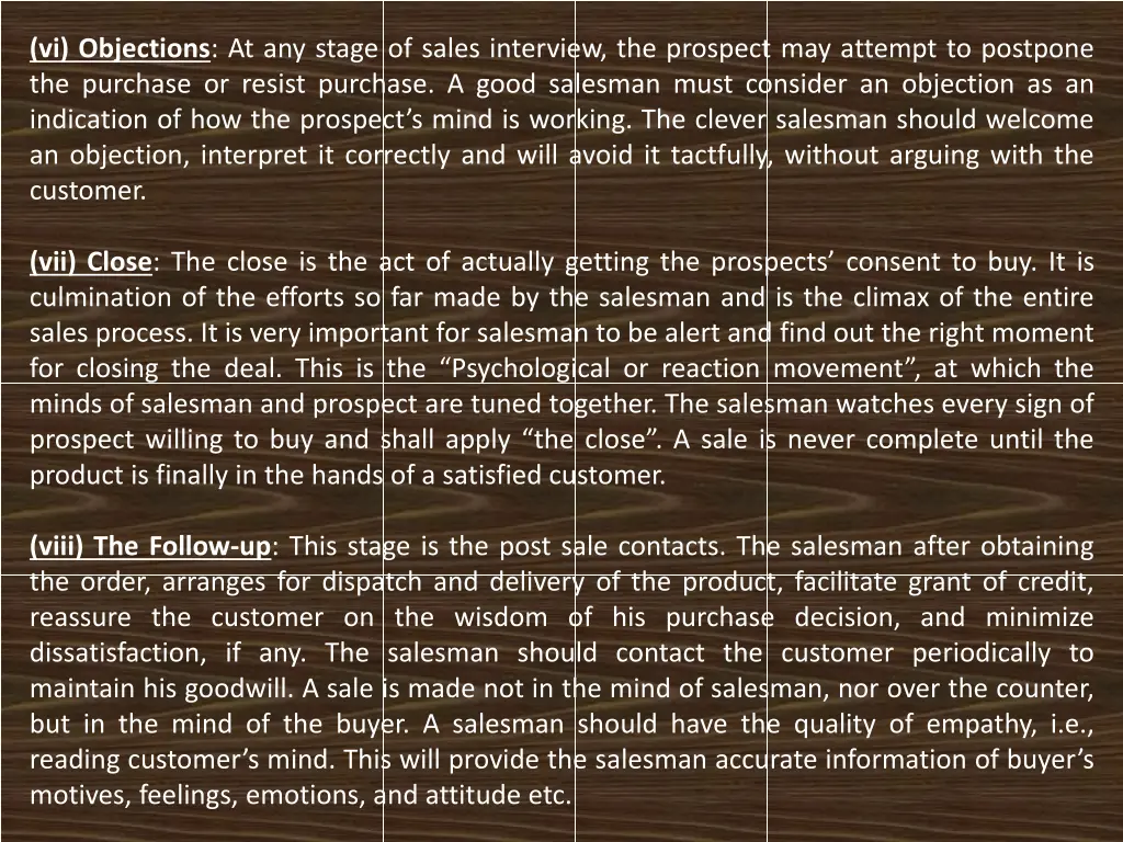 vi objections at any stage of sales interview