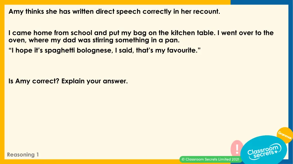 amy thinks she has written direct speech